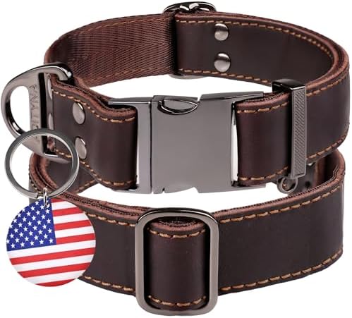 Top 10 Best Large Leather Dog Collars 20 Dog collar featuring the American flag design, accompanied by a keychain.