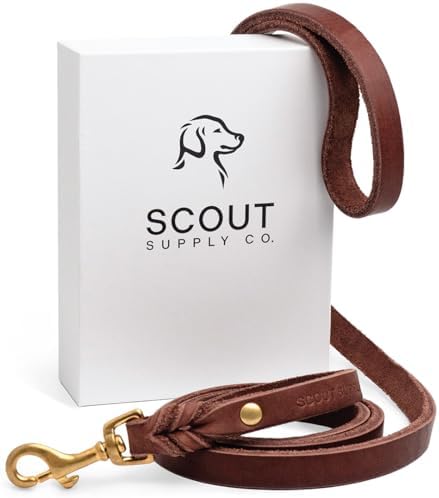 Top 10 Best Large Leather Dog Collars 25 Stylish brown leather leash with the Scout Supply Co. logo, perfect for walking dogs with comfort and elegance.